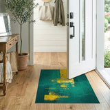 Teal Gold Distressed Geometric Area Rug