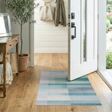 Serene Blue Teal Grid Abstract Area Rug