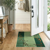 Green Leaf Branch Striped Area Rug