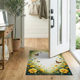 ODIKA Washable Whimsical Butterfly & Yellow Floral Garden Area Rug, Low Pile Non-Slip Rug
