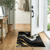 Washable Black and Gold Marble Abstract Modern Low Pile Area Rug