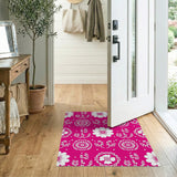 Vibrant Pink White Floral Pattern Area Rug