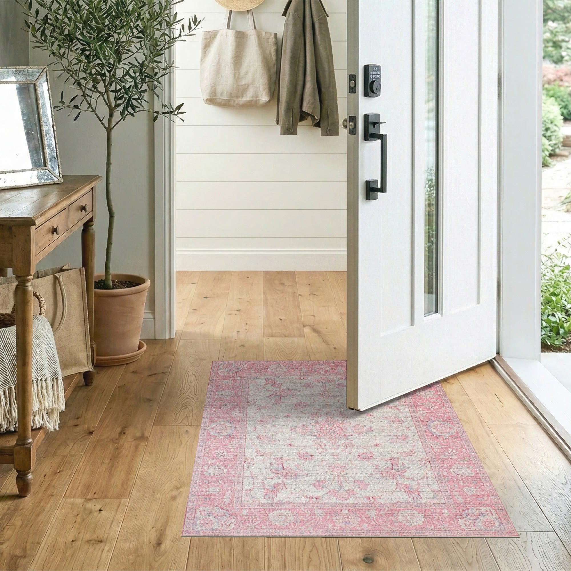 Pink Traditional Persian Blush Pink Persian Floral Area Rug