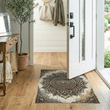 Ornate Mandala Grey Distressed Vintage Rug