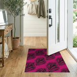 Hot Pink Black Feather Pattern Area Rug