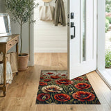 Red Poppy Field Distressed Vintage Rug