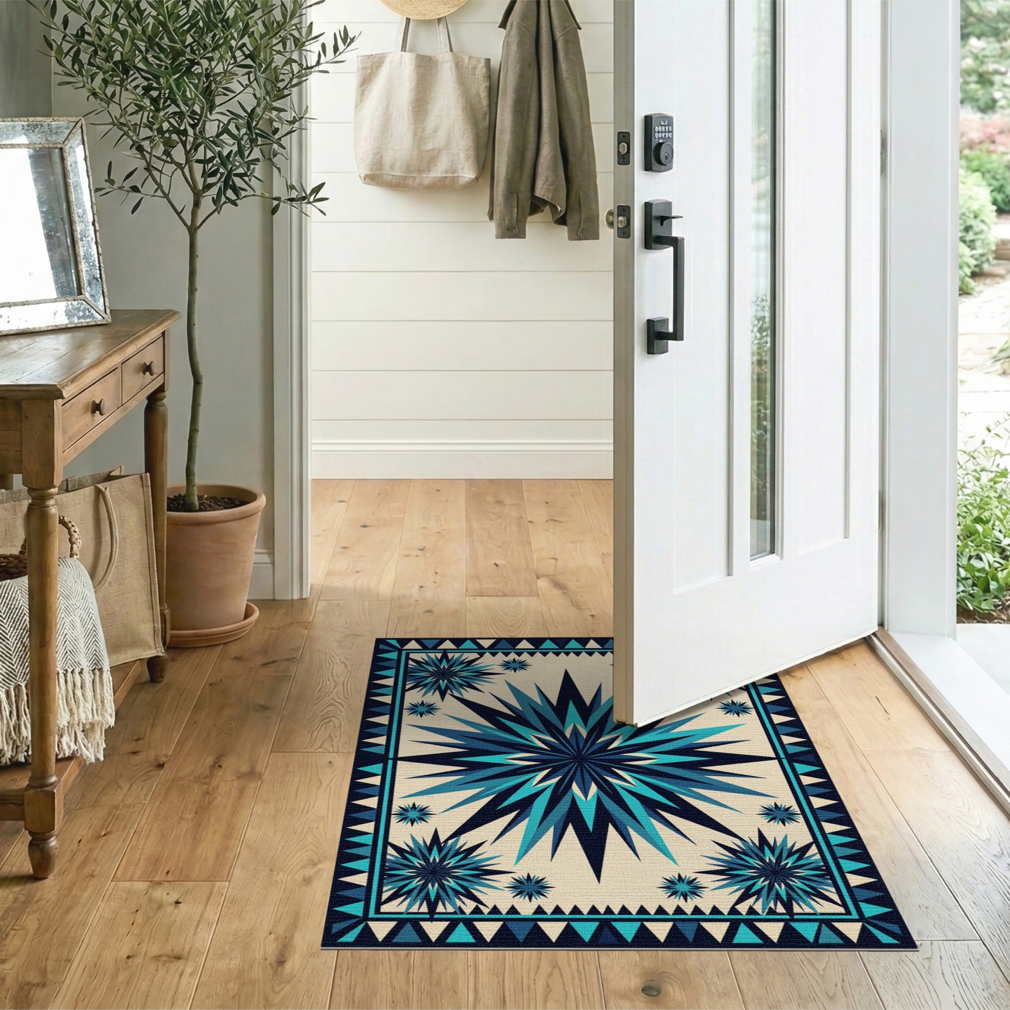 Teal Starburst Geometric Modern Area Rug