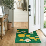 Vibrant Green Daisy Floral Area Rug