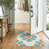 Pink-Centered Green Leaf Floral Medallion Rug