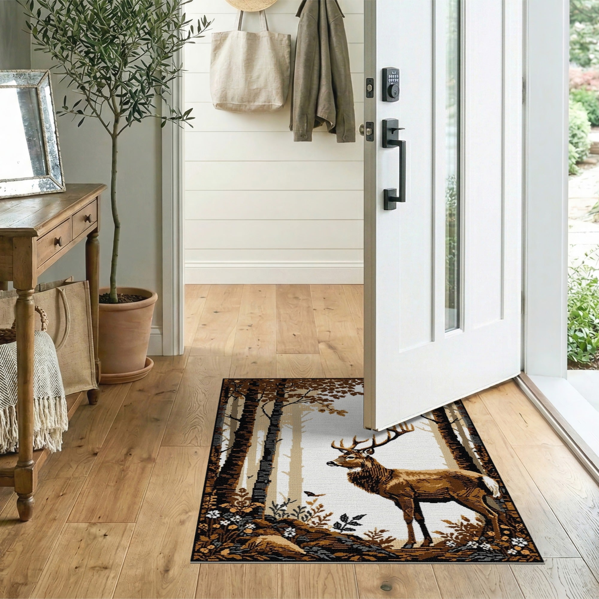 Brown and Tan Majestic Deer in Autumn Forest Rug