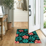 Pink Hibiscus Teal Monstera Leaf Rug