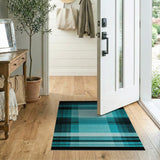 Teal Black Plaid Geometric Area Rug