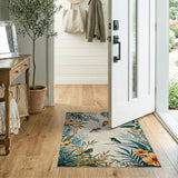 Teal Foliage Birds Orange Blooms Area Rug