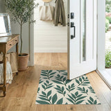Sage Green Leaves Pattern Area Rug