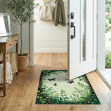 Vibrant Butterflies in Lush Green Leaf Frame Area Rug