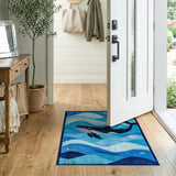 Whimsical Whale Ocean Waves Blue Area Rug