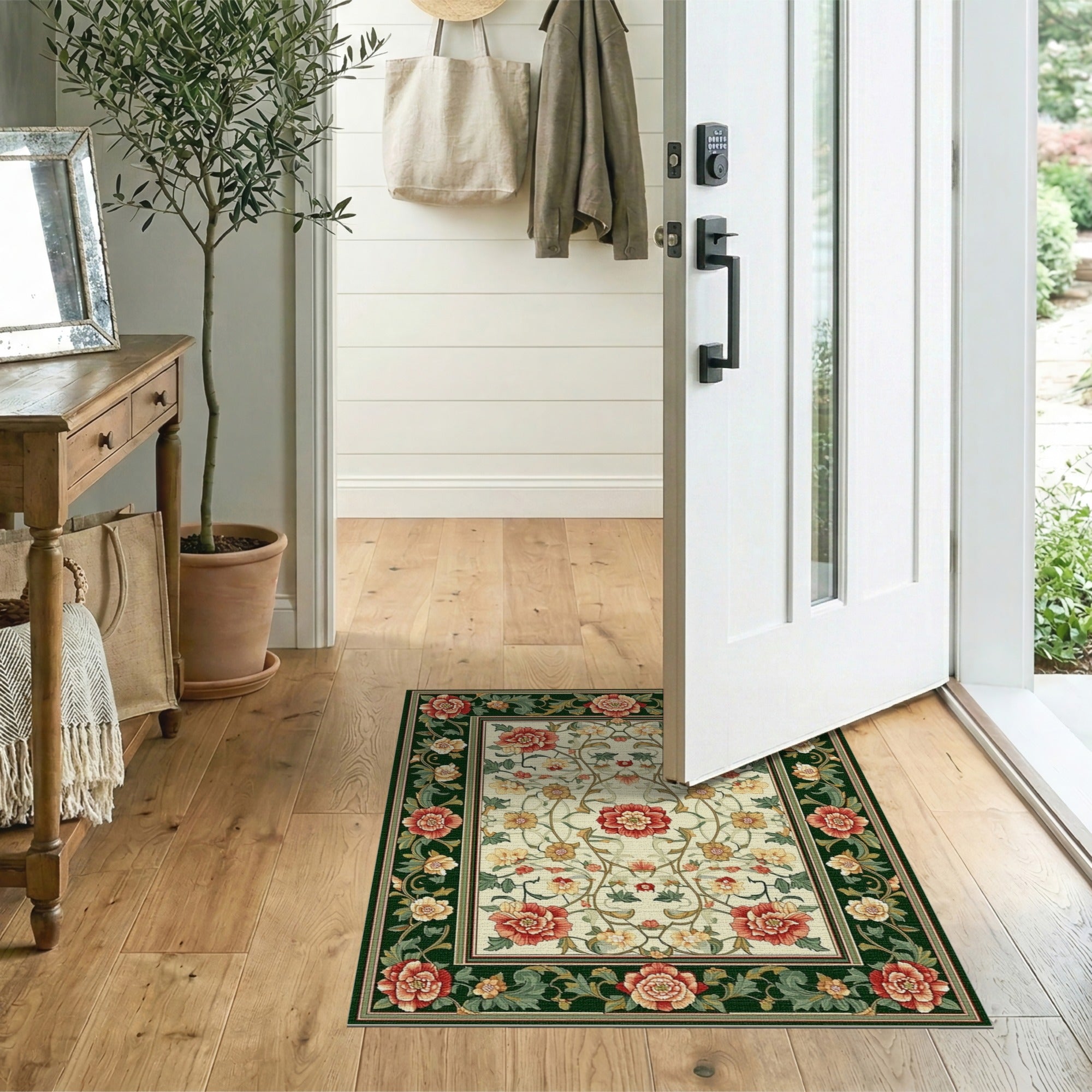 Multi-color and Patterns Red Peony Floral Vintage Area Rug