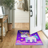 Kawaii Unicorn on Starry Clouds Area Rug