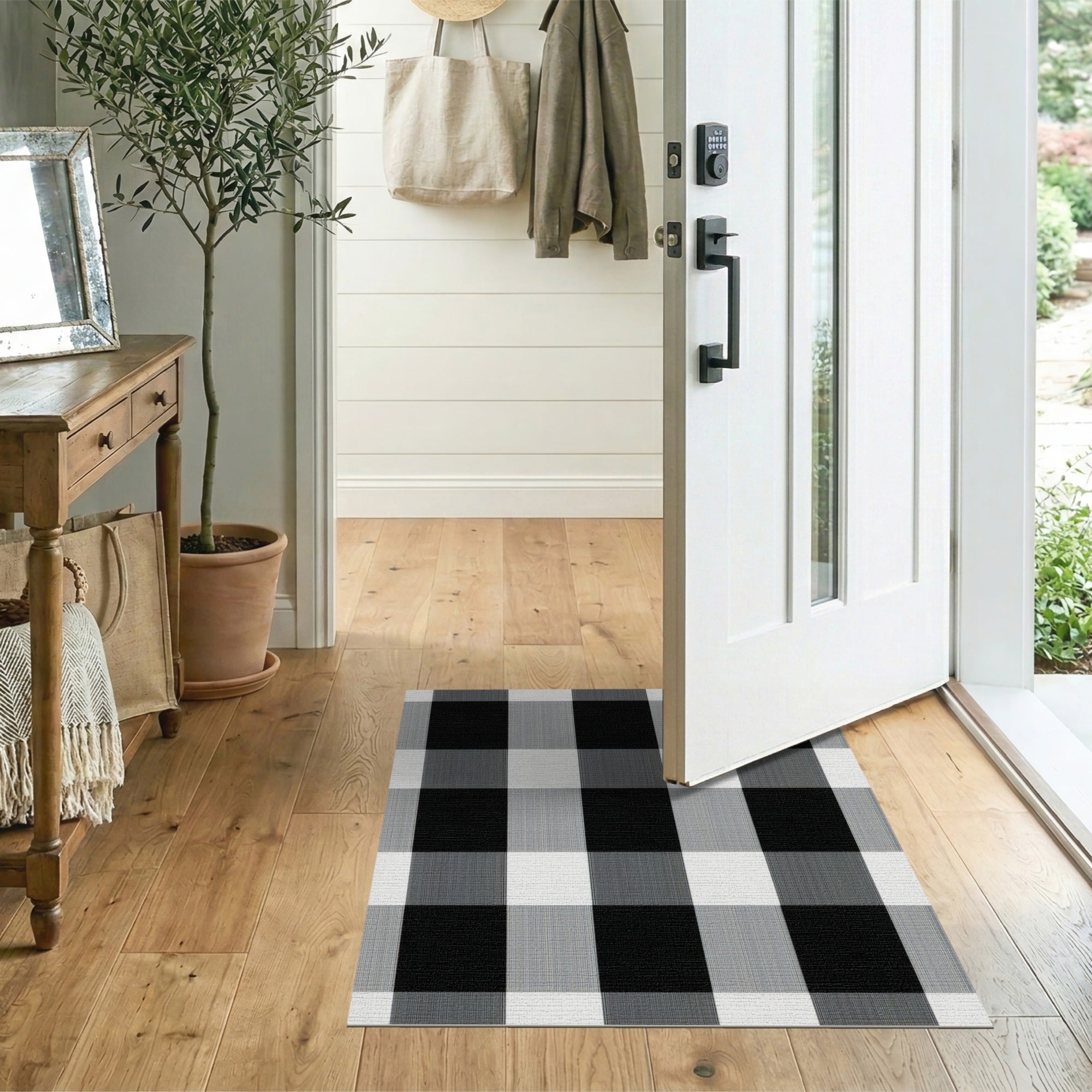 ODIKA Black and White Buffalo Check Washable Rug - Low Pile Non-Slip Modern Farmhouse Area Rug