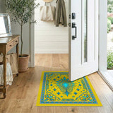 Vibrant Yellow Persian Medallion Rug with Blue Motifs