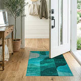 Teal Wave Abstract Area Rug