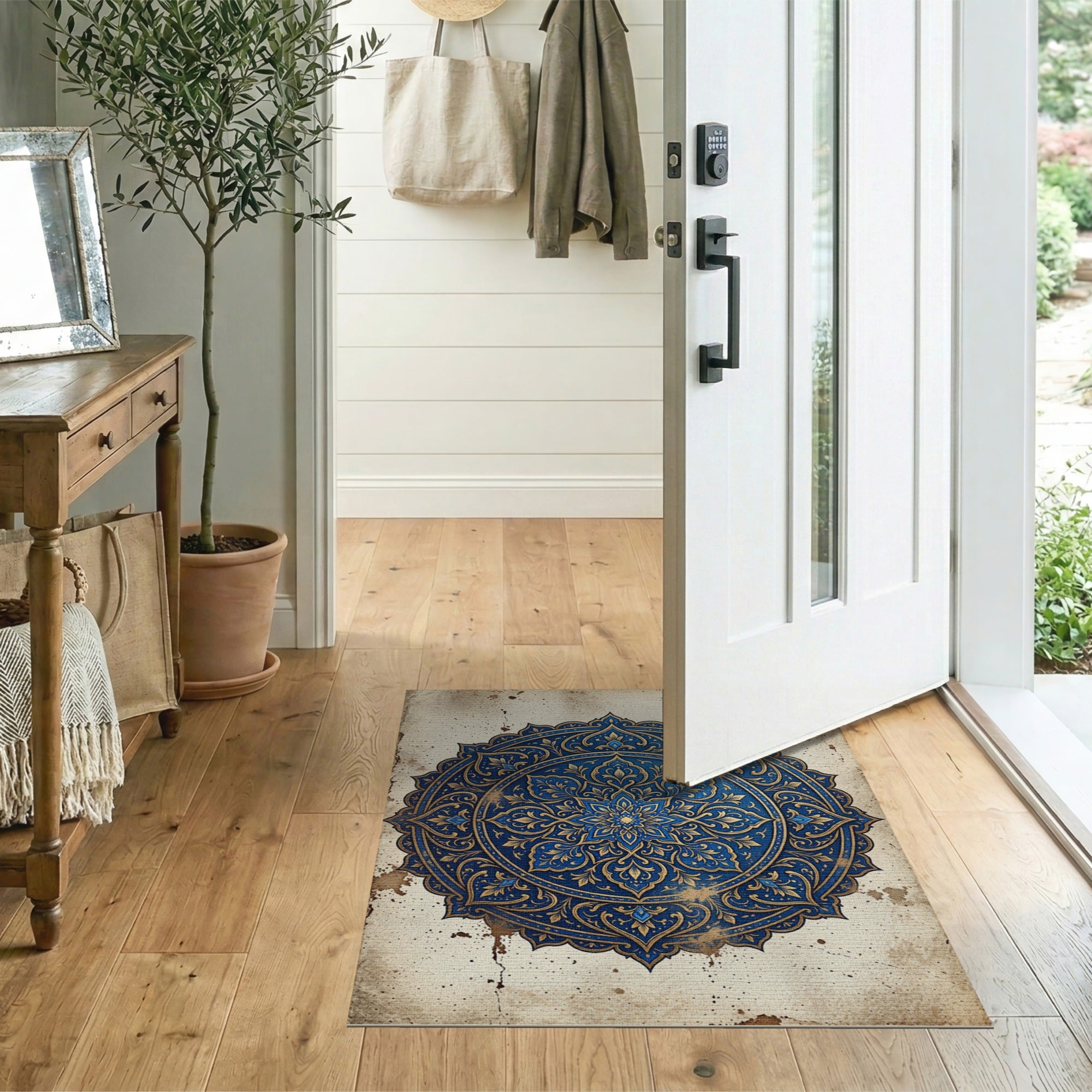 Blue and Teal Ornate Navy Mandala Persian Rug