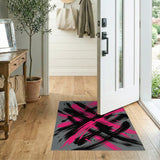 Bold Pink Black Abstract Brushstroke Grey Area Rug