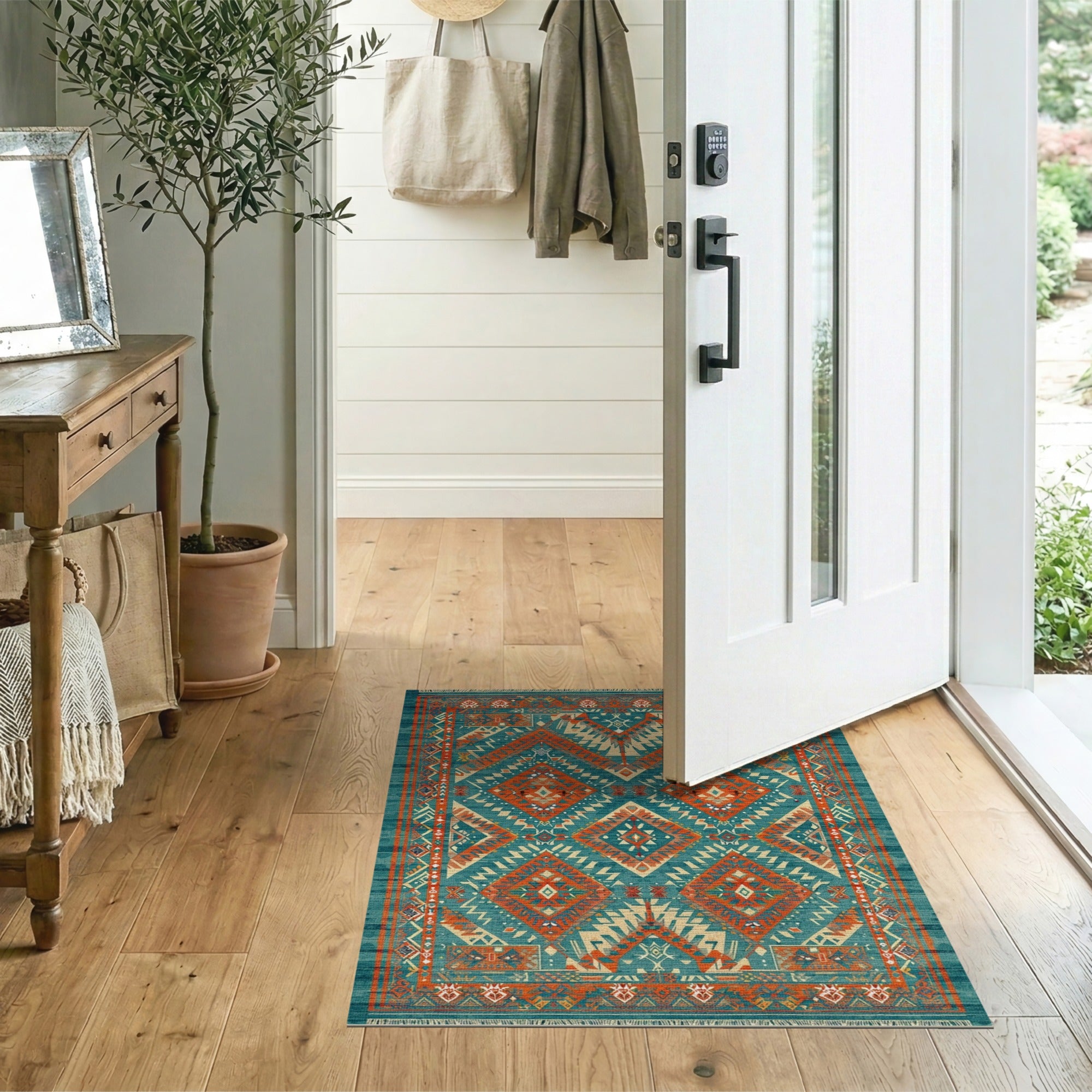 Teal Terracotta Heritage Tribal Geometric Rug