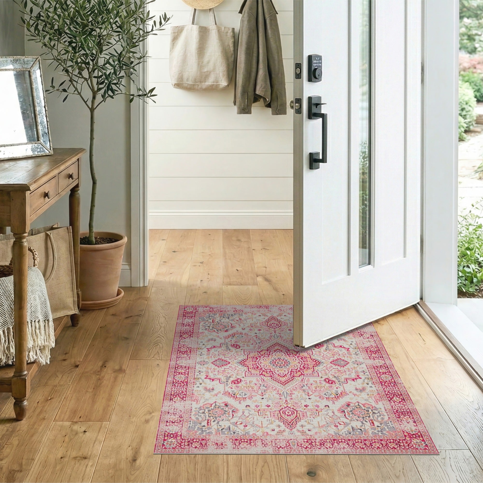 Pink Pink Distressed Persian Area Rug