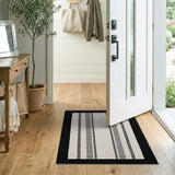 Black Framed Gray Vertical Stripe Area Rug