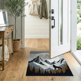 Howling Wolf Full Moon Mountains Grey Rug