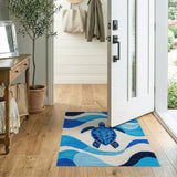 Sea Turtle Ocean Waves Blue Area Rug