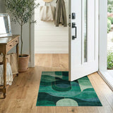 Green Emerald Green Geometric Abstract Area Rug