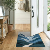 Blue and Teal Geometric Blue Mountain Peaks Area Rug