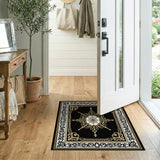 Gold and Silver Ornate Black Gold Medallion Area Rug