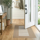 Beige Woven Area Rug with Ivory Striped Inset