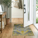 Yellow Grey Distressed Tribal Area Rug