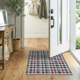 Red Grey Plaid Check Area Rug