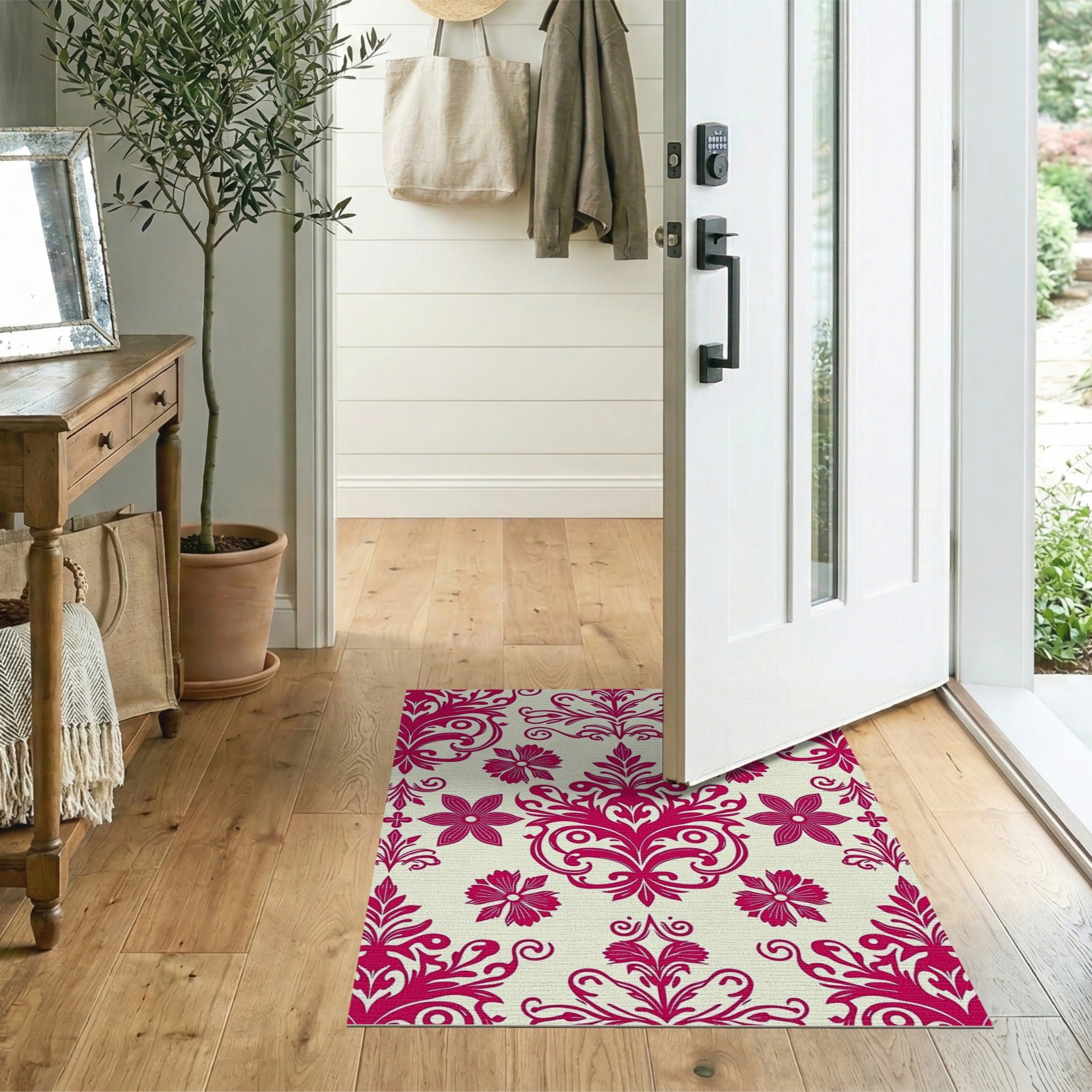 Floral Vintage Ornate Pink Floral Damask Area Rug