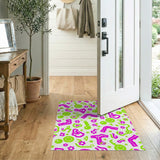 Whimsical Pink Green Cartoon Music Kids Rug