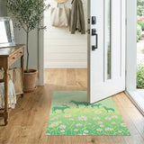 Whimsical Green Meadow Goats Daisies Rug