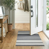 Black White Horizontal Striped Geometric Modern Area Rug