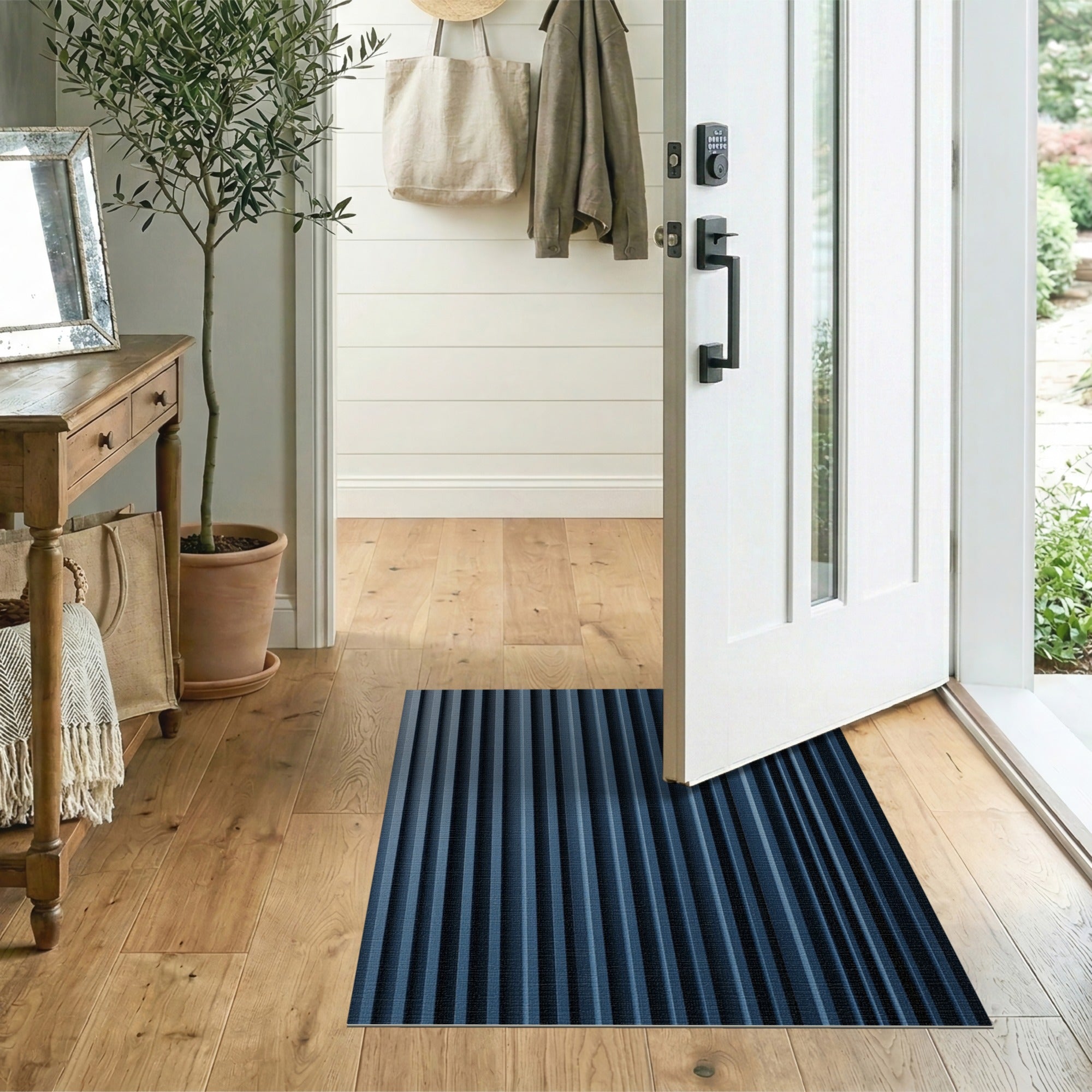 Modern Blue Vertical Stripe Area Rug