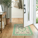 Green Border Pink Floral Medallion Area Rug