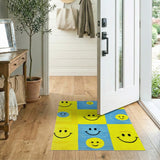Cheerful Yellow Blue Smiley Faces Kids Area Rug