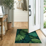 Coastal Beach Lush Monstera Leaves Green Area Rug
