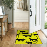 Kids Cartoon Playful Black Cats Yellow Area Rug