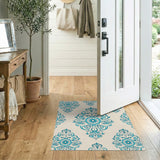 Blue and Teal Teal Floral Damask Area Rug