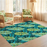 ODIKA Teal Tropical Banana Leaf Washable Rug, Low Pile Non-Slip Area Rug