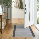 Modern Grey Striped Area Rug with Black Borders